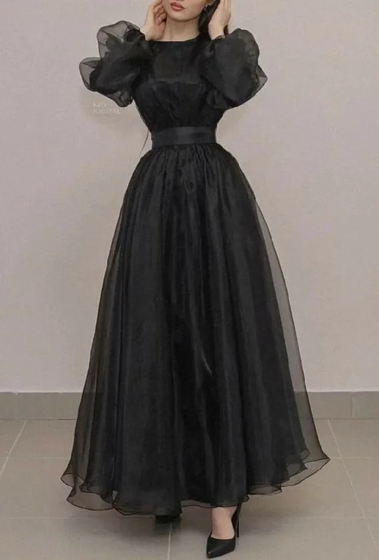 comfy maxi dressRetro Style Black A-line Long Sleeves Evening Dress Y6742