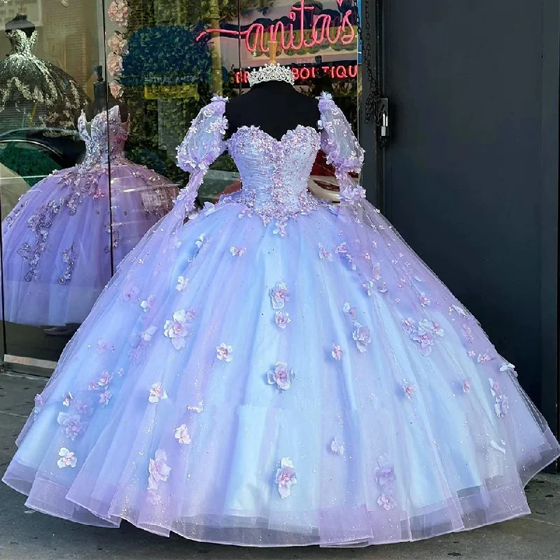 ashionable dressGlittering Lilac Quinceanera Dresses Floral Appliques with Bow Vestidos De 15 Anos Long Puffy Sleeves Party Prom