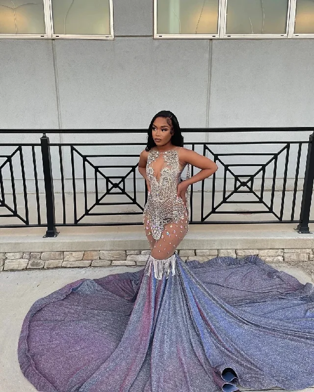 wool dressLilac Sparkly Diamond Long Prom Dresses For Black Girls Sequins Birthday Party Dresses African Mermaid Evening Gown Robe De