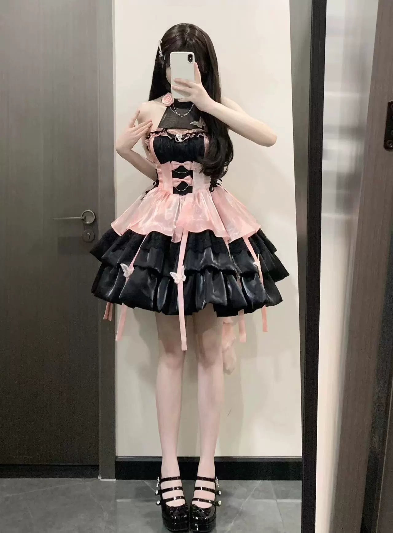 black and pink dress - halter style (without trailing veil)