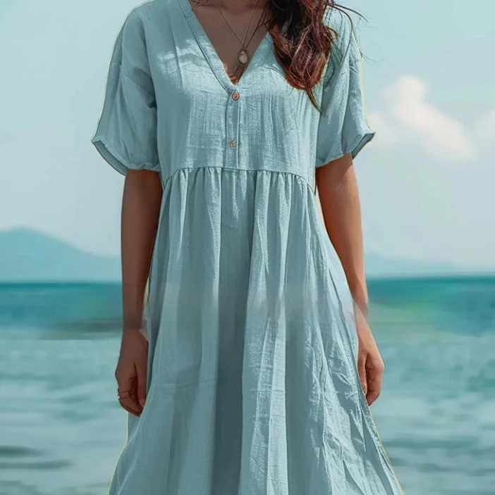 floral wrap dressWomen's Short-sleeved Cotton And Linen Swing Dress