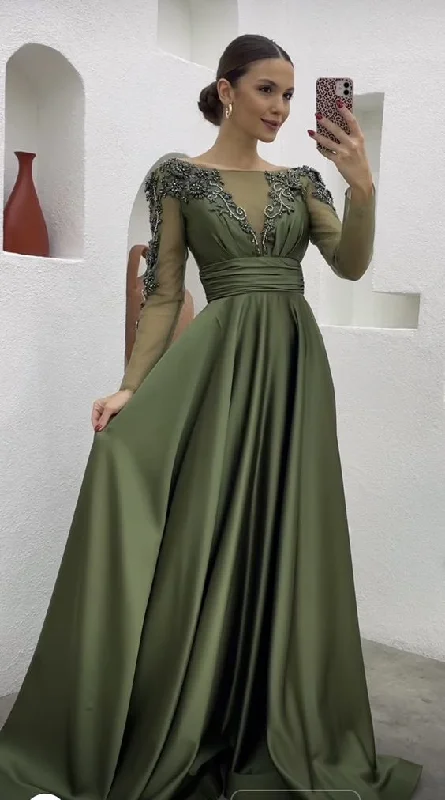 elegant shift dressModest A-line Satin Long Prom Dress,Beautiful Prom Gown Y7199