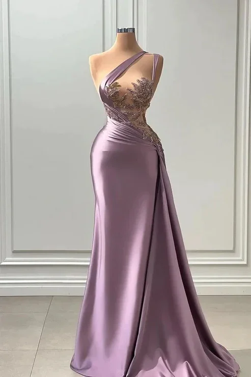 t-shirt dressElegant Long A-line One Shoulder Sleeveless Prom Dress With Appliques