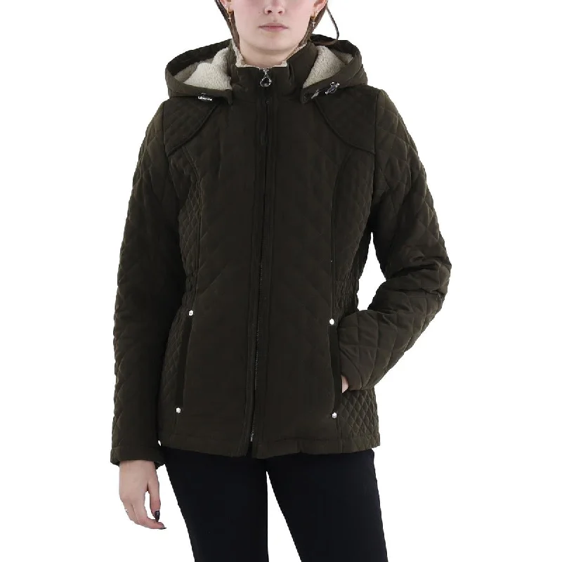 sporty jacketWomens Faux Fur Hooded Quilted Coat