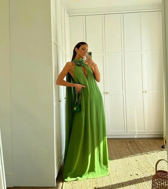 spaghetti strap dressSimple Green Long Prom Dress,Green Maxi Dress  Y7091