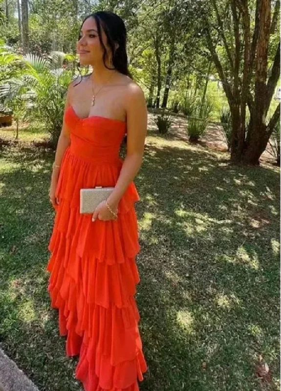 floral wrap dressOrange Sleeveless Charming Prom Dresses Gown Tiered Layer Beach Formal Gowns Sweetheart Evening Gowns vestidos de noche