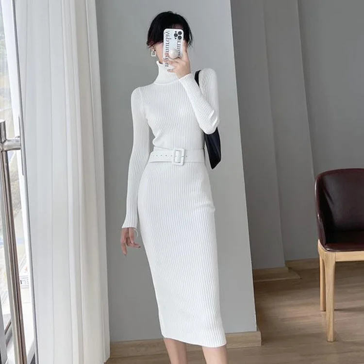 wrap dressFrench Style Turtleneck Base Inner Knitted Dress