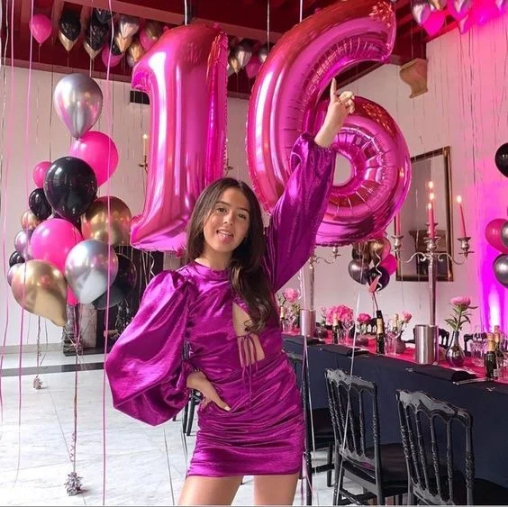 stylish party dressFuchsia Long Sleeves Homecoming Dress,16th Birthday Outfit Dress  Y6990