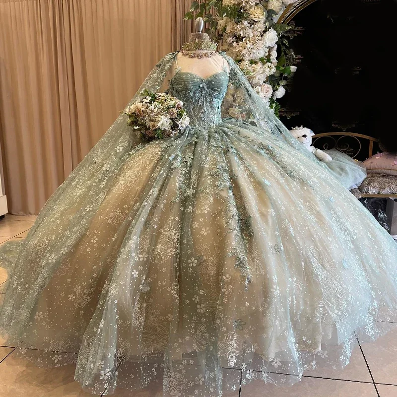 printed dressQuinceanera Dresses With Cape Ball Gown Sweetheart Lace Beading Tulle Lace-Up Backless Party Princess Sweet 16 Dress