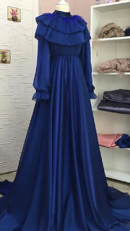 sleek dressModest Royal Blue A-line Long Prom Dress,Royal Blue Formal Gown Y6965